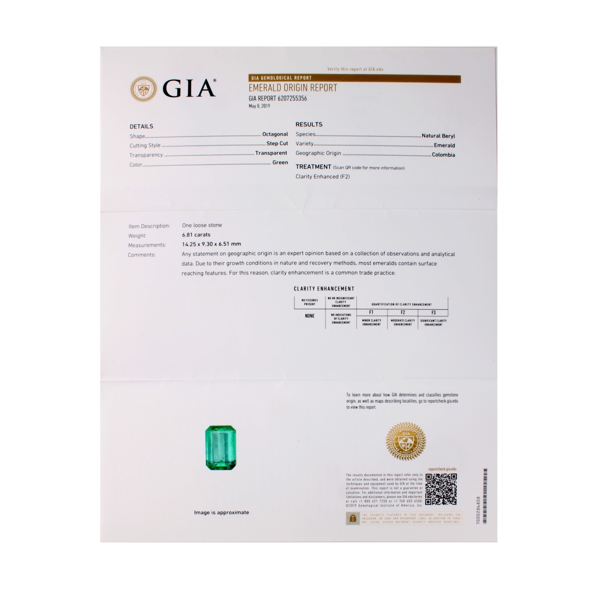 GIA 6.81ct. Colombian Emerald