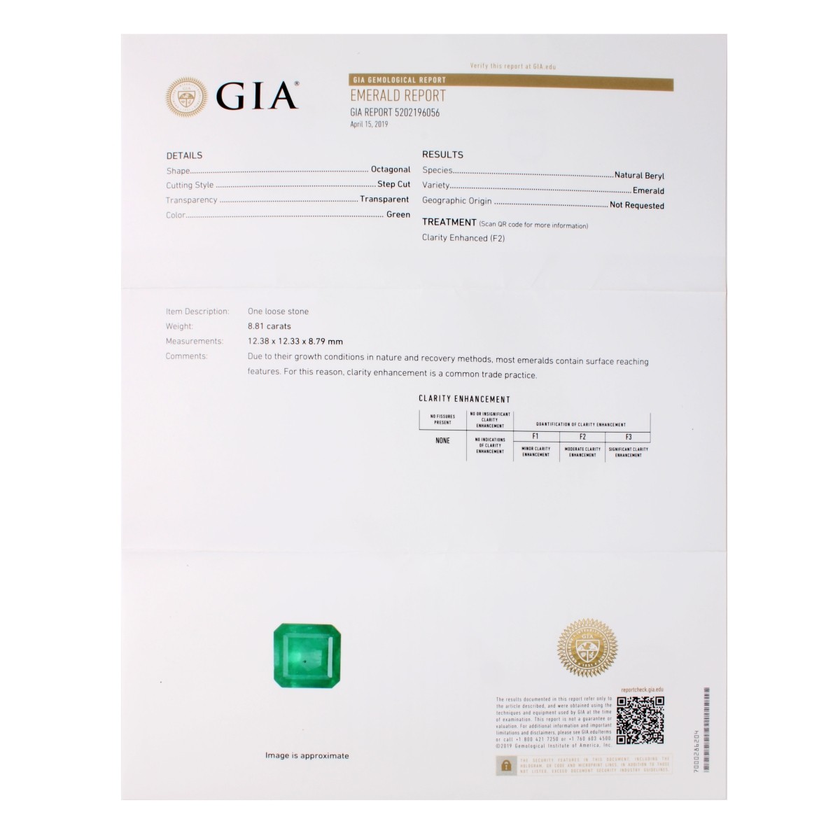 GIA 8.81ct. Colombian Emerald