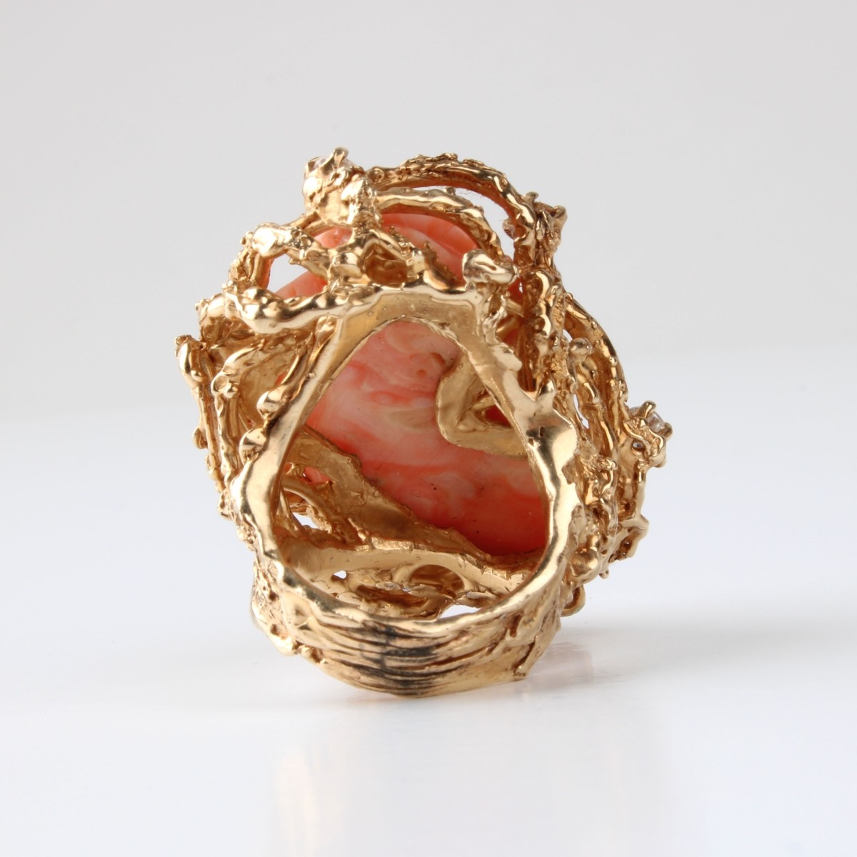 Coral, Diamond and 14K Ring