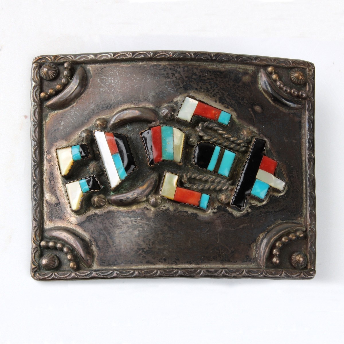 Zuni Hardstone and Silver Belt Buckle