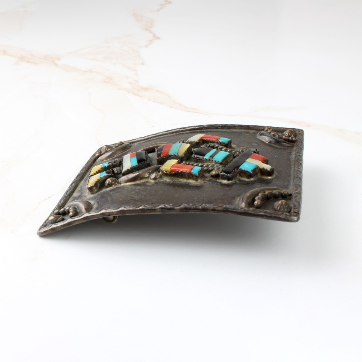 Zuni Hardstone and Silver Belt Buckle