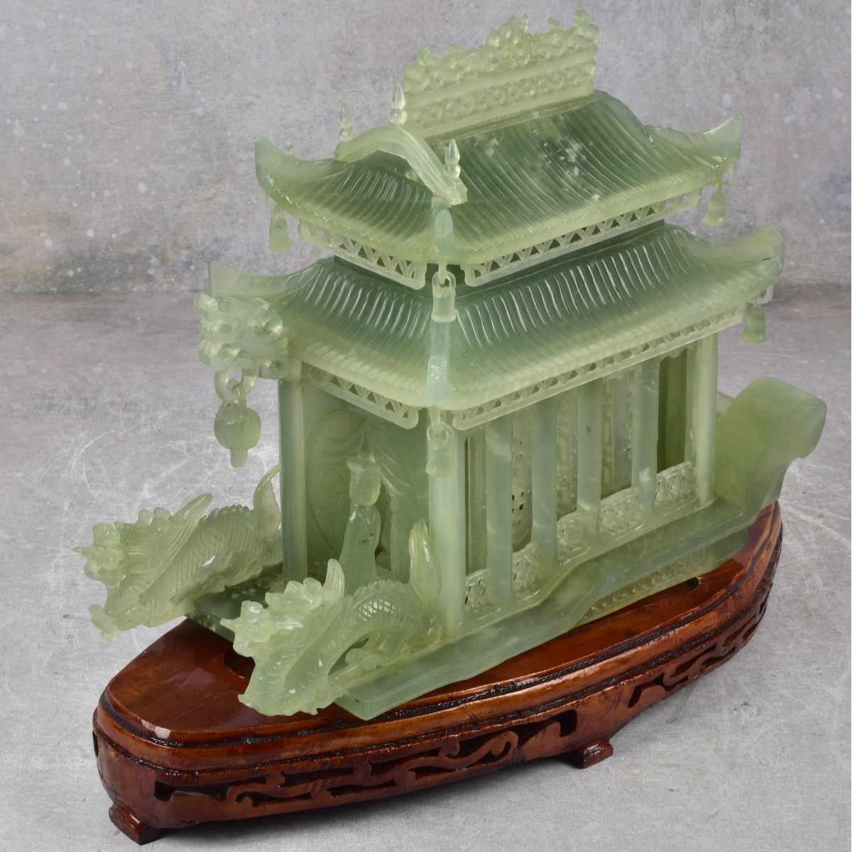 Vintage Carved Serpentine Dragon Boat