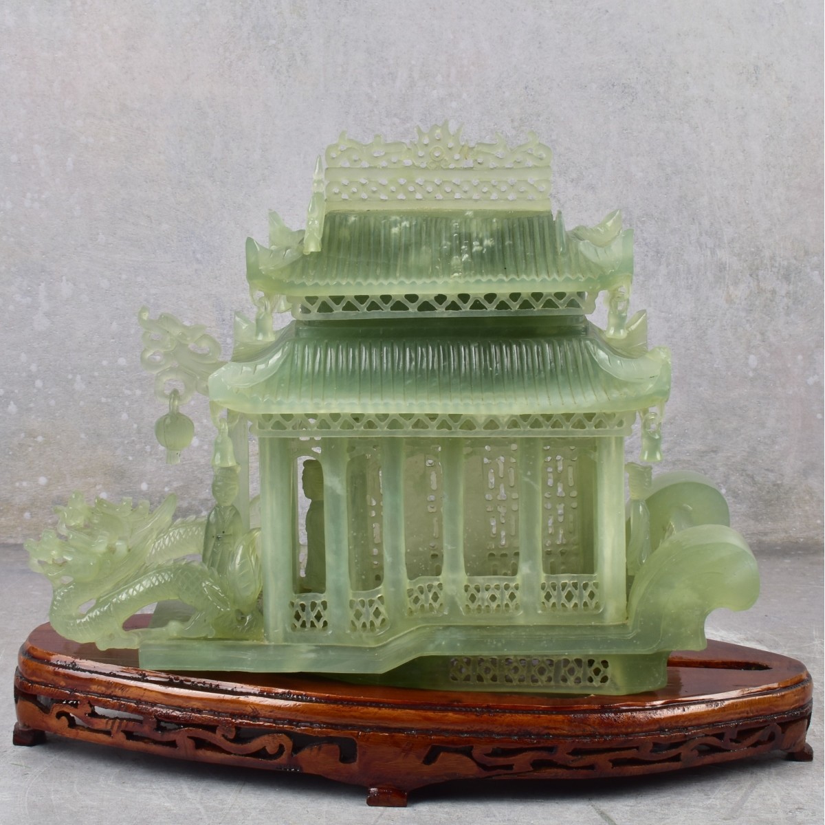Vintage Carved Serpentine Dragon Boat