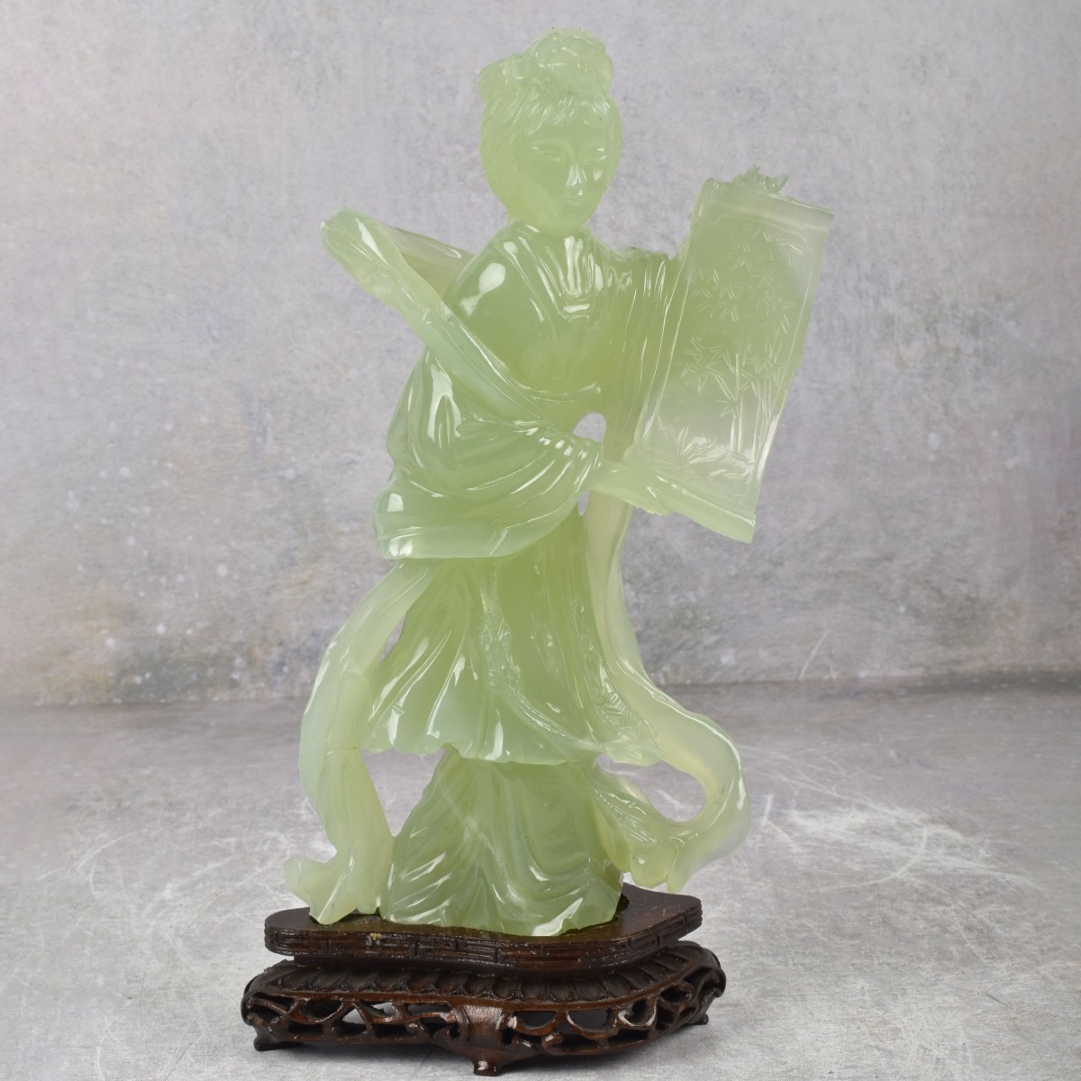 Carved Serpentine Sculpture of a Guanyin