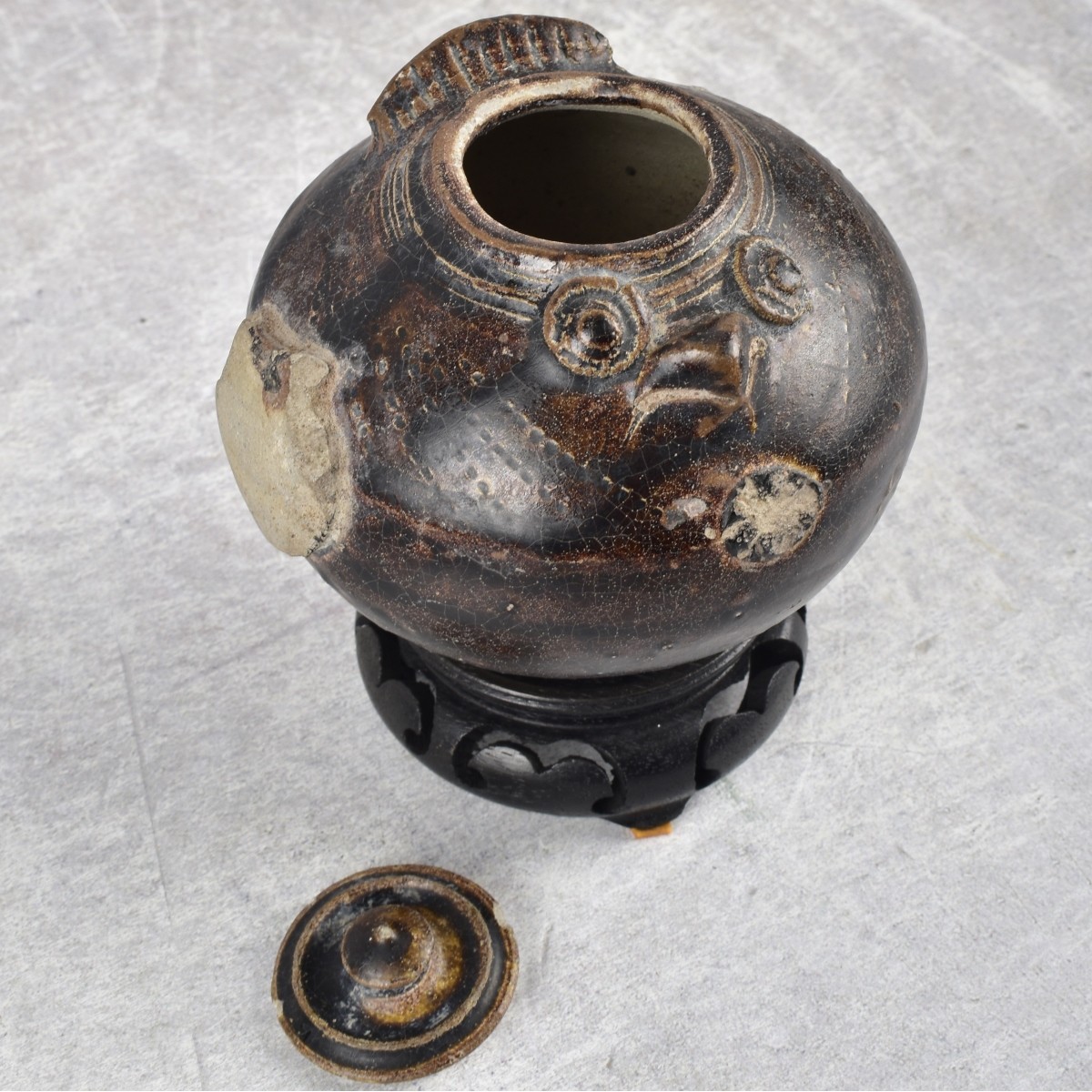 11th-12th Century Brown Glazed Lime Pot
