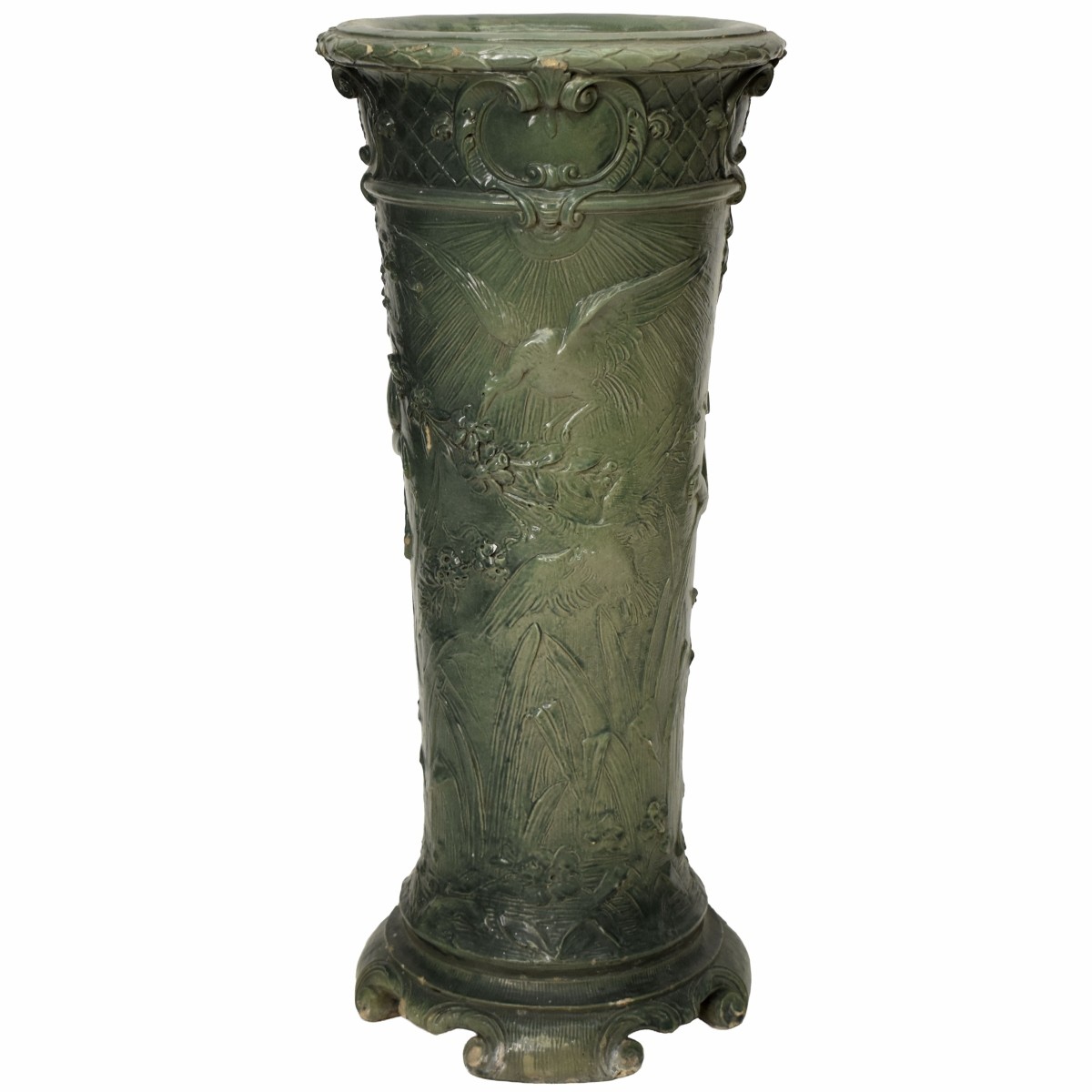 Antique Green Painted Terra Cotta Umbrella Stand