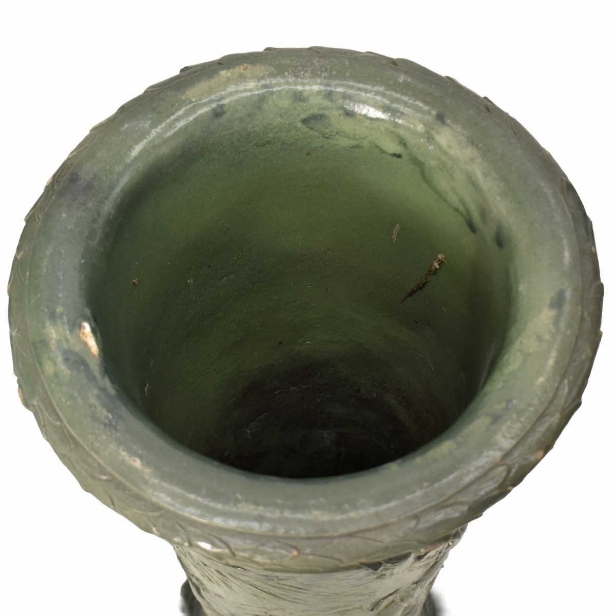 Antique Green Painted Terra Cotta Umbrella Stand
