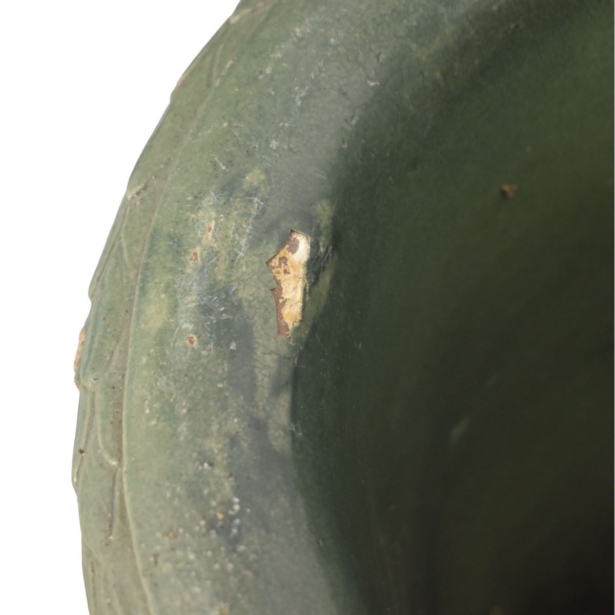 Antique Green Painted Terra Cotta Umbrella Stand
