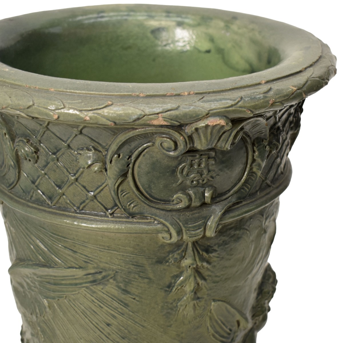 Antique Green Painted Terra Cotta Umbrella Stand