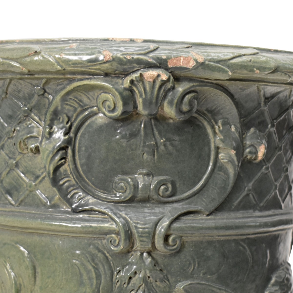 Antique Green Painted Terra Cotta Umbrella Stand