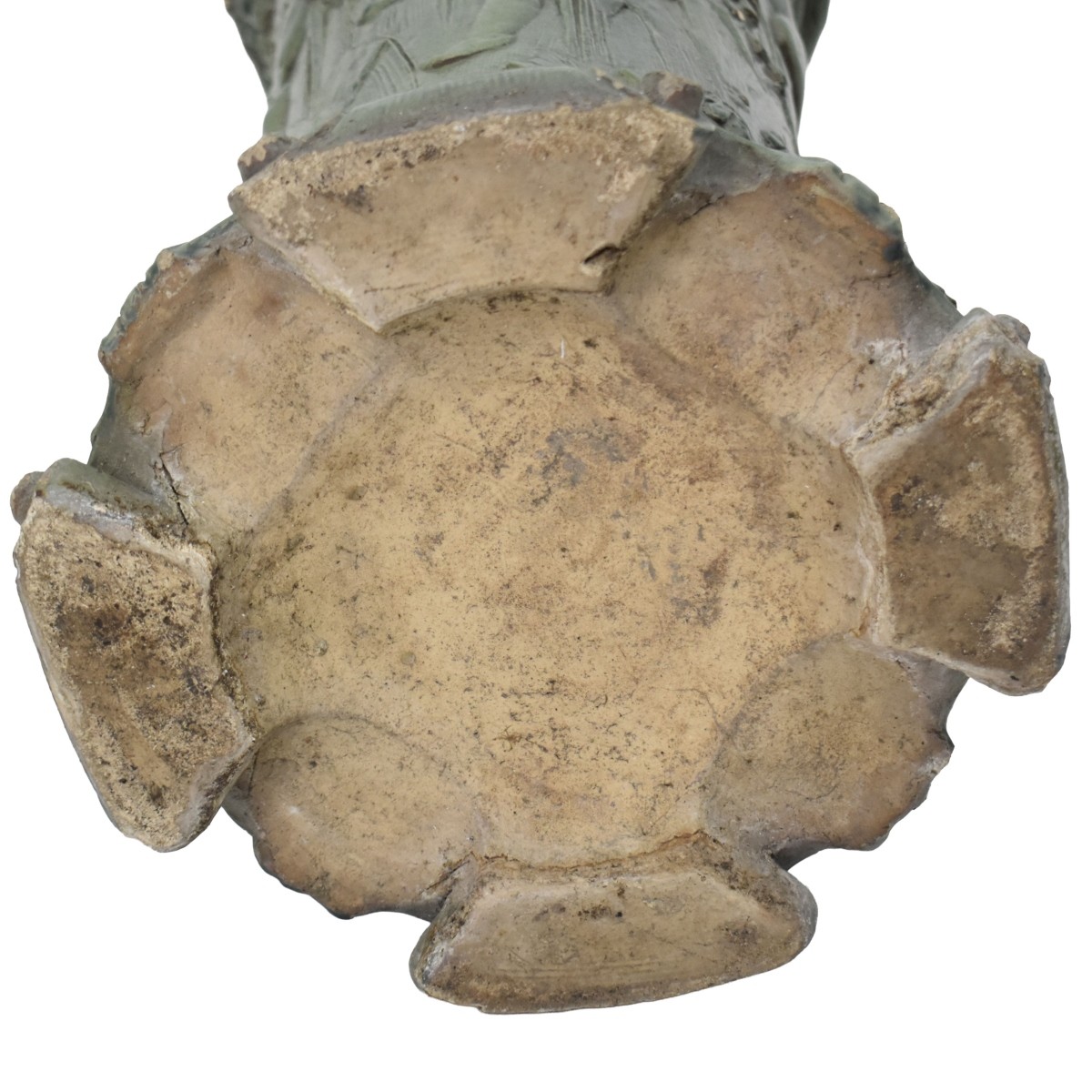 Antique Green Painted Terra Cotta Umbrella Stand