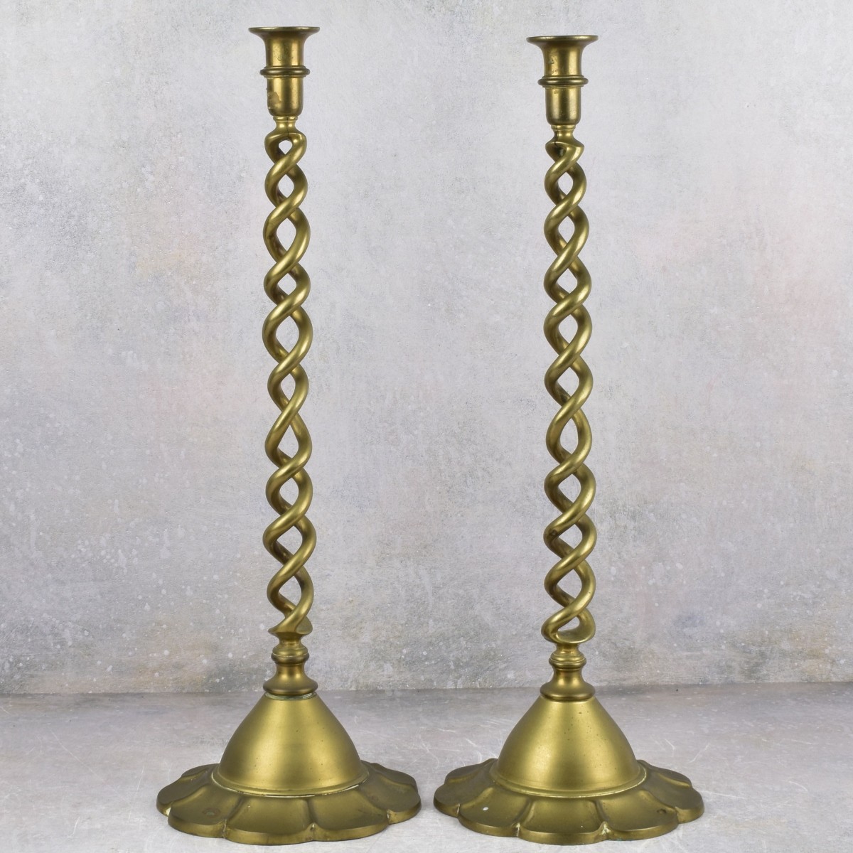 Vintage Pair of Brass Twisted Candlesticks