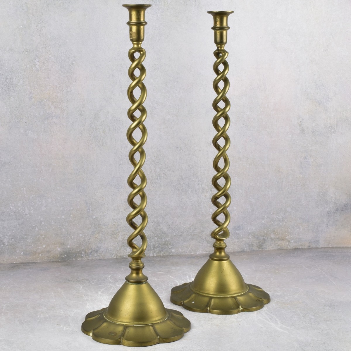 Vintage Pair of Brass Twisted Candlesticks