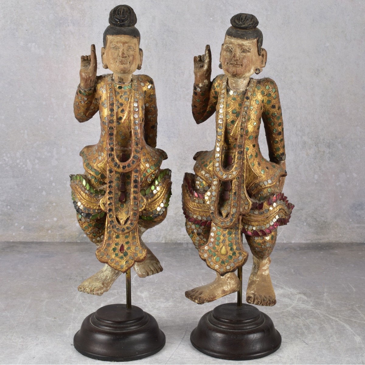 19th Century Pair of Gilt Wood Burmese Dancers