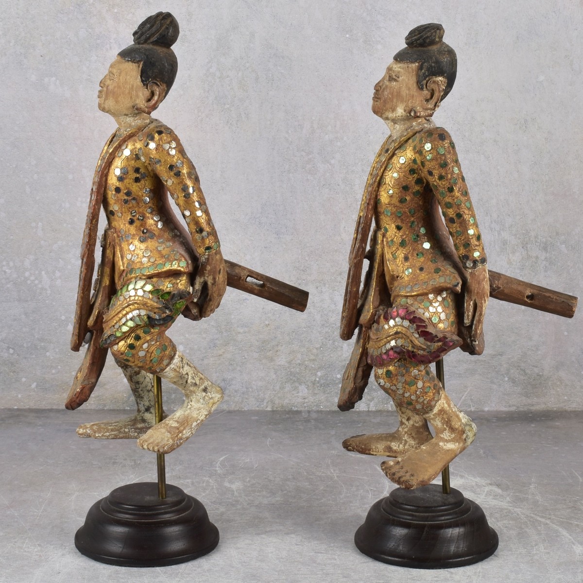 19th Century Pair of Gilt Wood Burmese Dancers