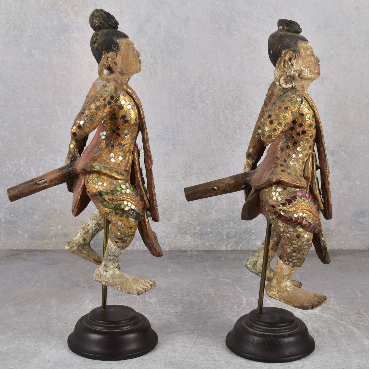 19th Century Pair of Gilt Wood Burmese Dancers