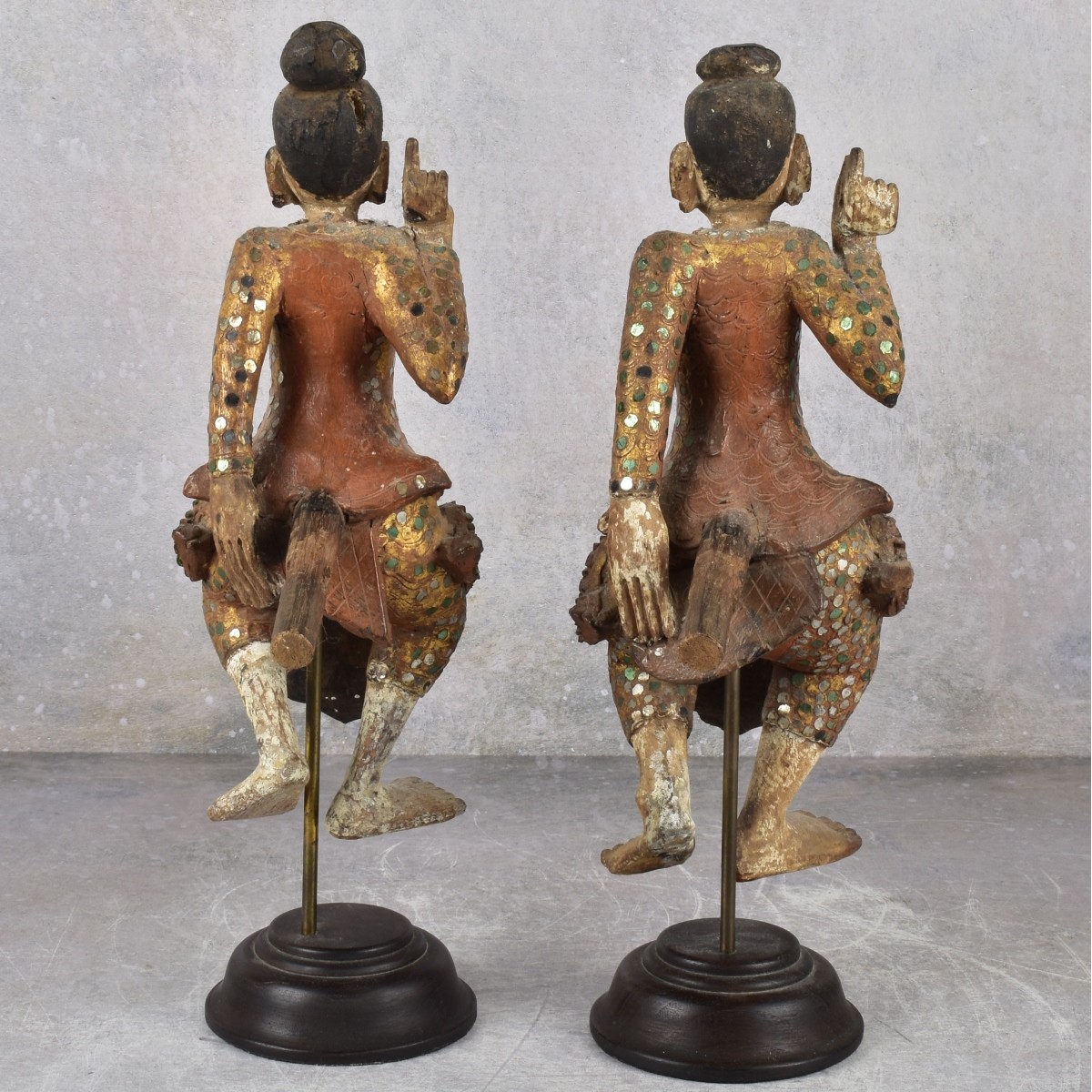 19th Century Pair of Gilt Wood Burmese Dancers