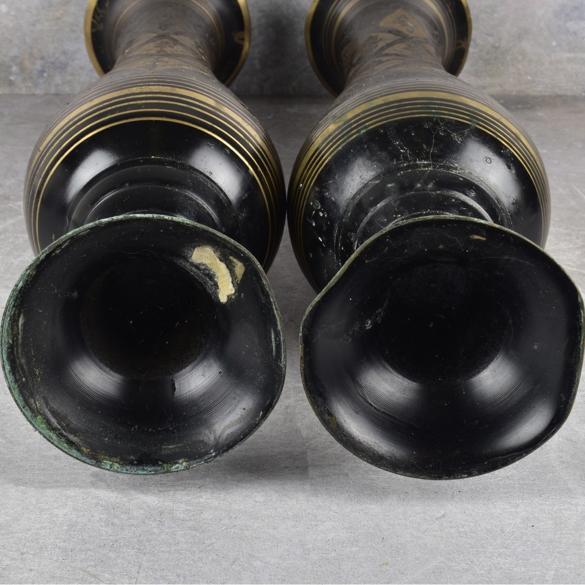 Brass Engraved and Enamel Floral Vases