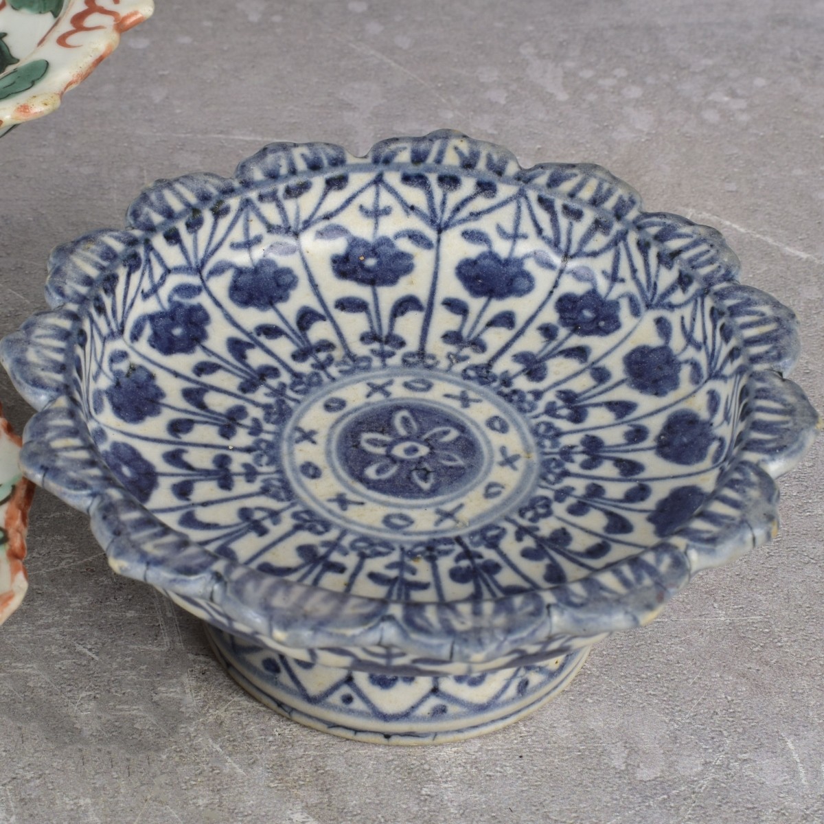 Thai Benjarong Porcelain Enameled Foot Dishes