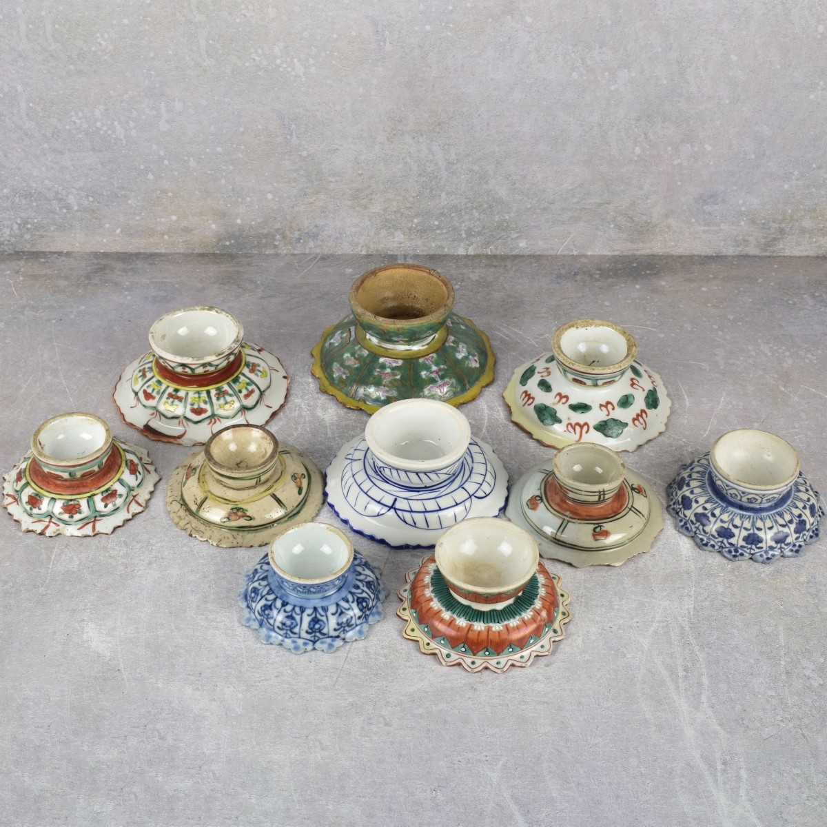Thai Benjarong Porcelain Enameled Foot Dishes