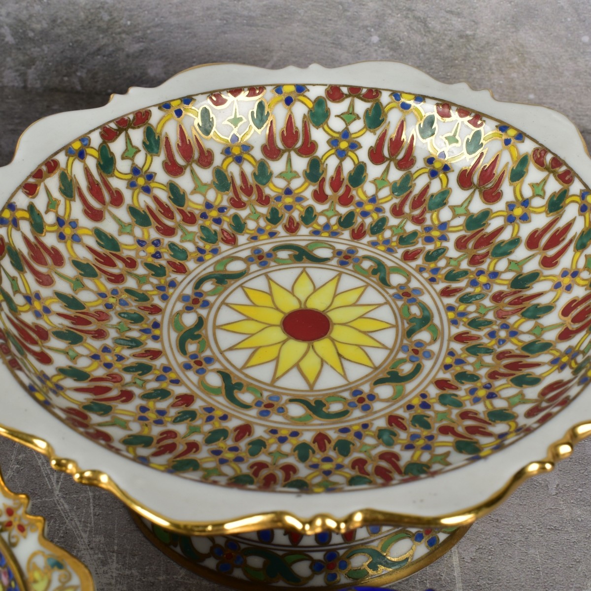Thai Benjarong Porcelain Enameled Foot Dishes