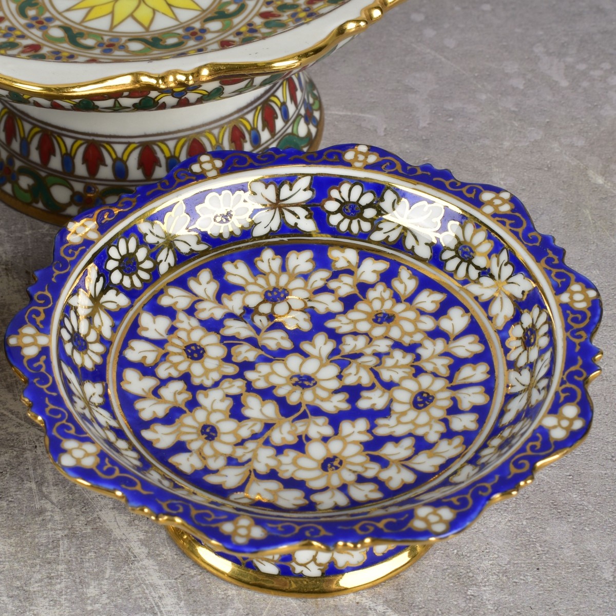 Thai Benjarong Porcelain Enameled Foot Dishes
