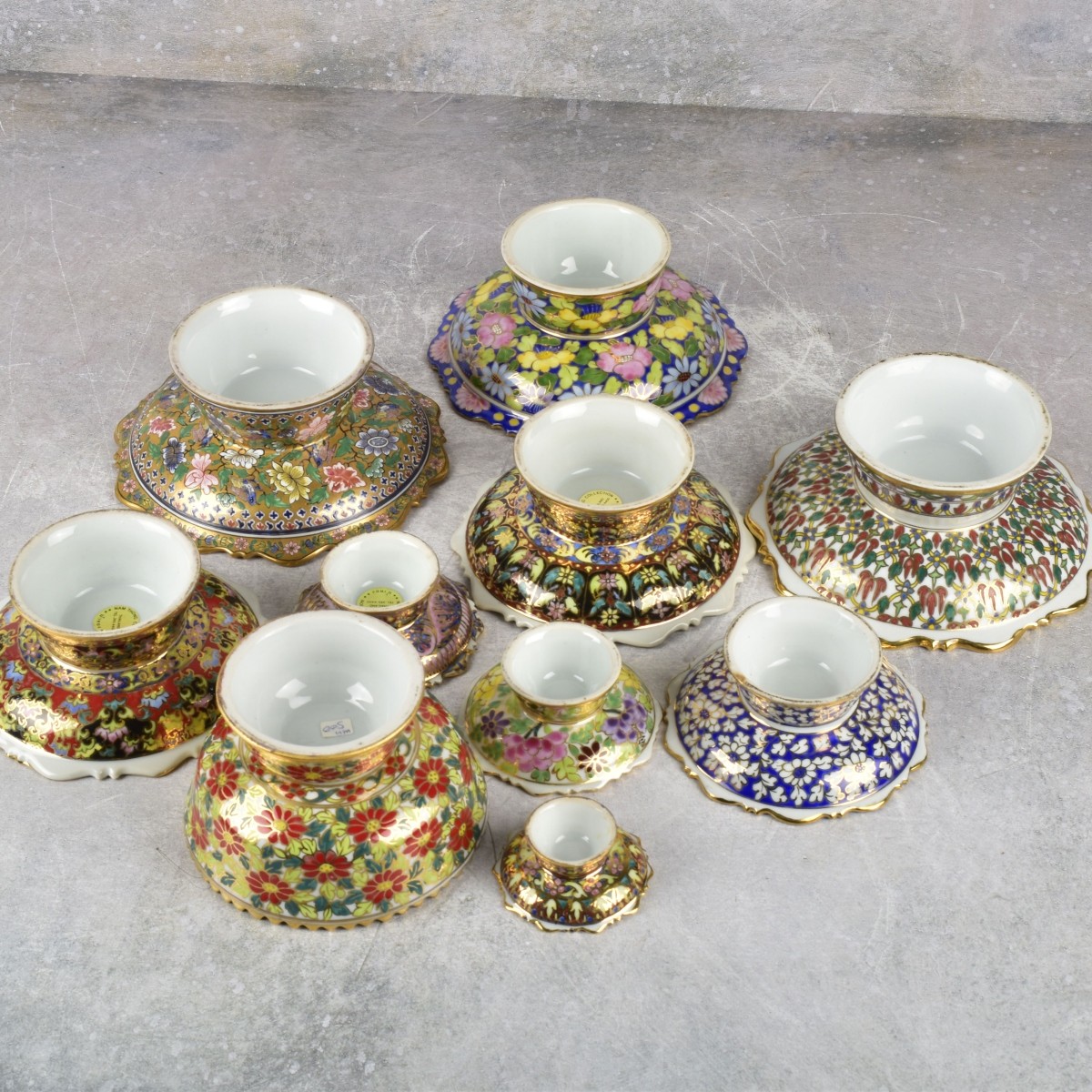 Thai Benjarong Porcelain Enameled Foot Dishes
