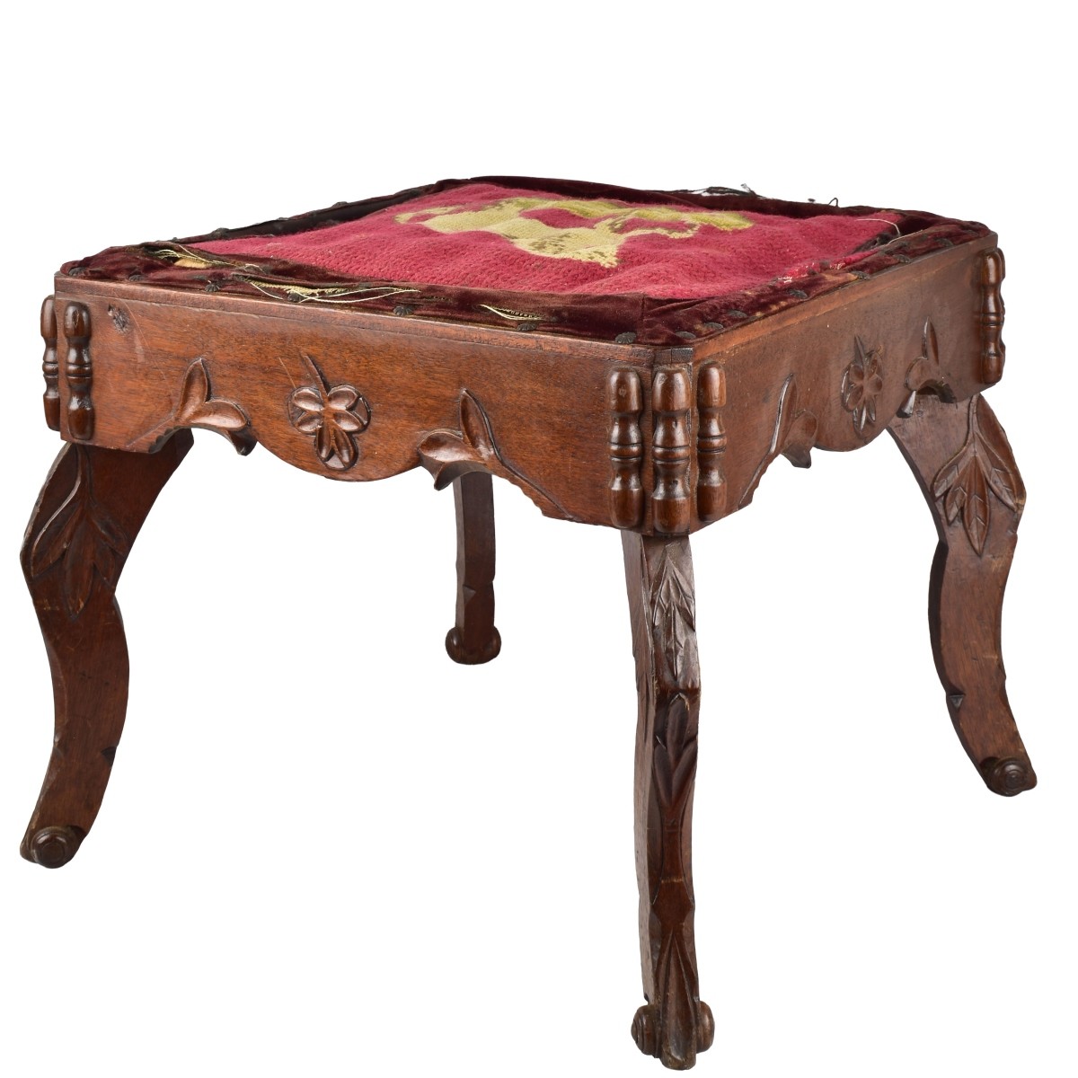 Antique Foot Stool with Tapestry Top