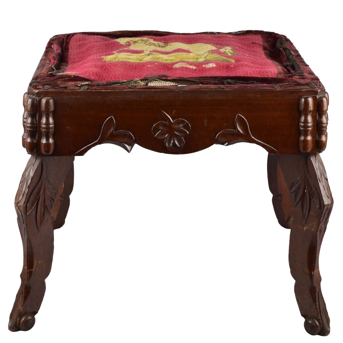 Antique Foot Stool with Tapestry Top