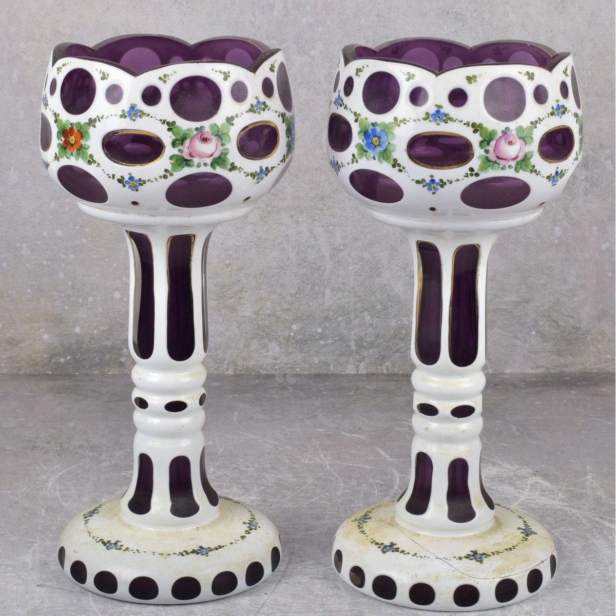 Antique Cut to Amethyst Glass Footed Pieces