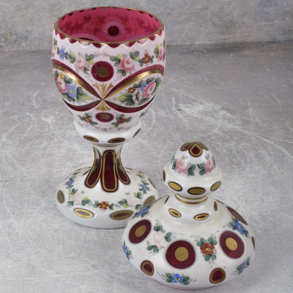 Antique Cut to Amethyst Glass Footed Pieces
