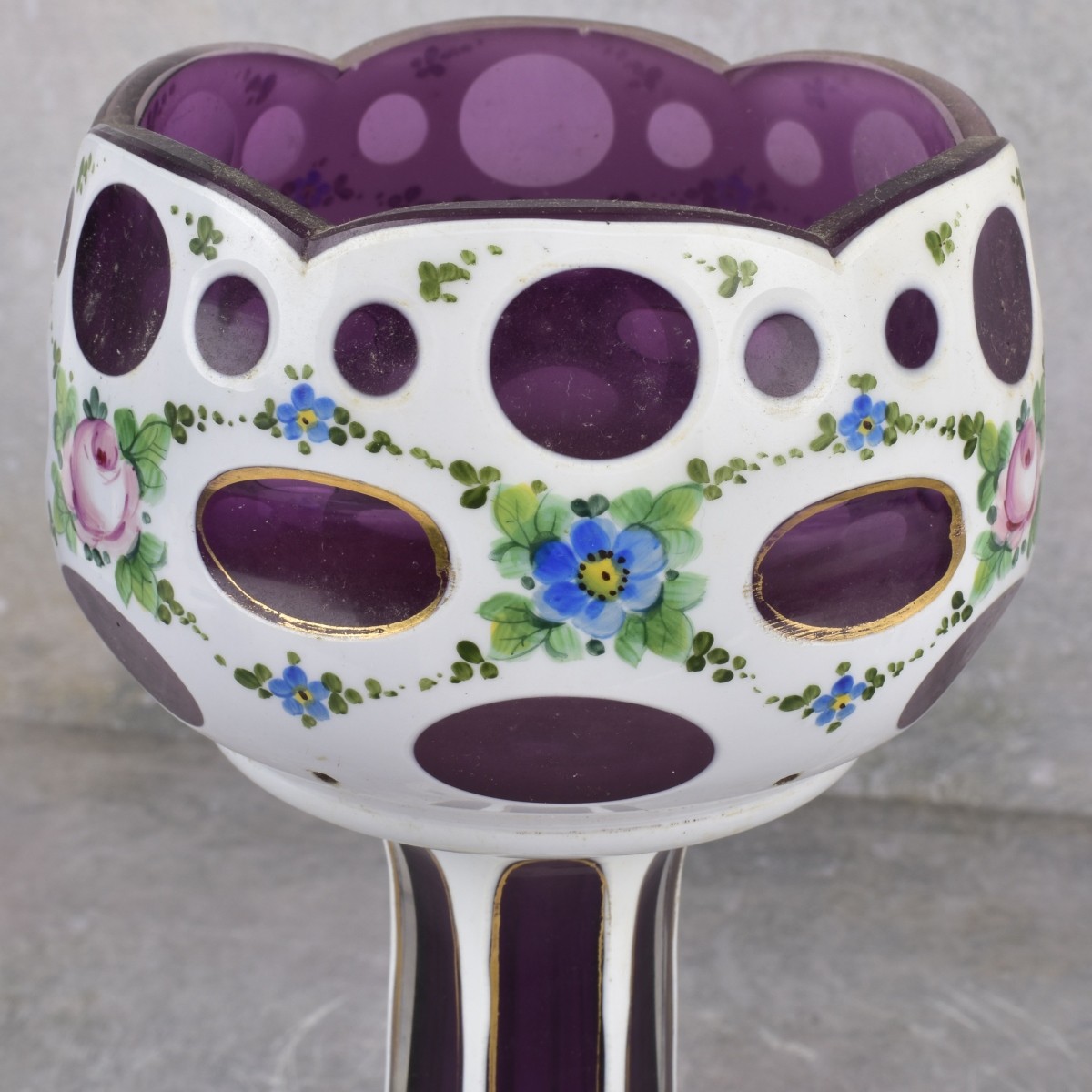 Antique Cut to Amethyst Glass Footed Pieces