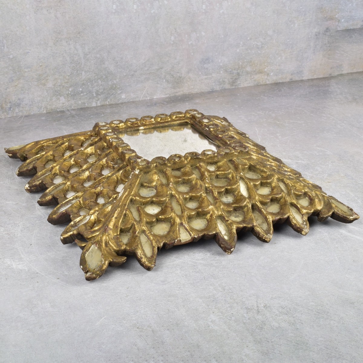 Vintage Carved Wood Square Spanish Mirror