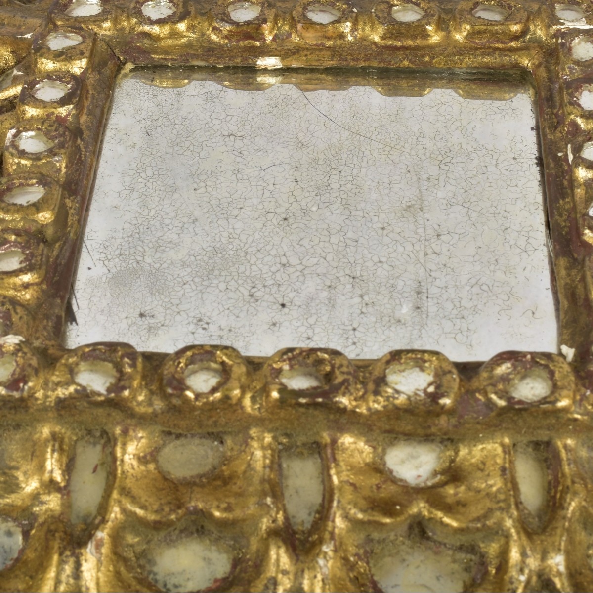 Vintage Carved Wood Square Spanish Mirror