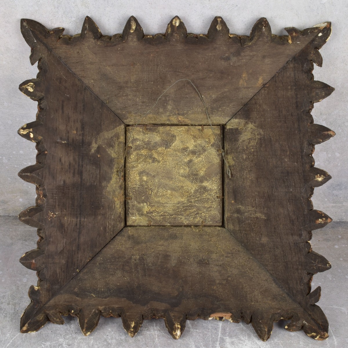 Vintage Carved Wood Square Spanish Mirror