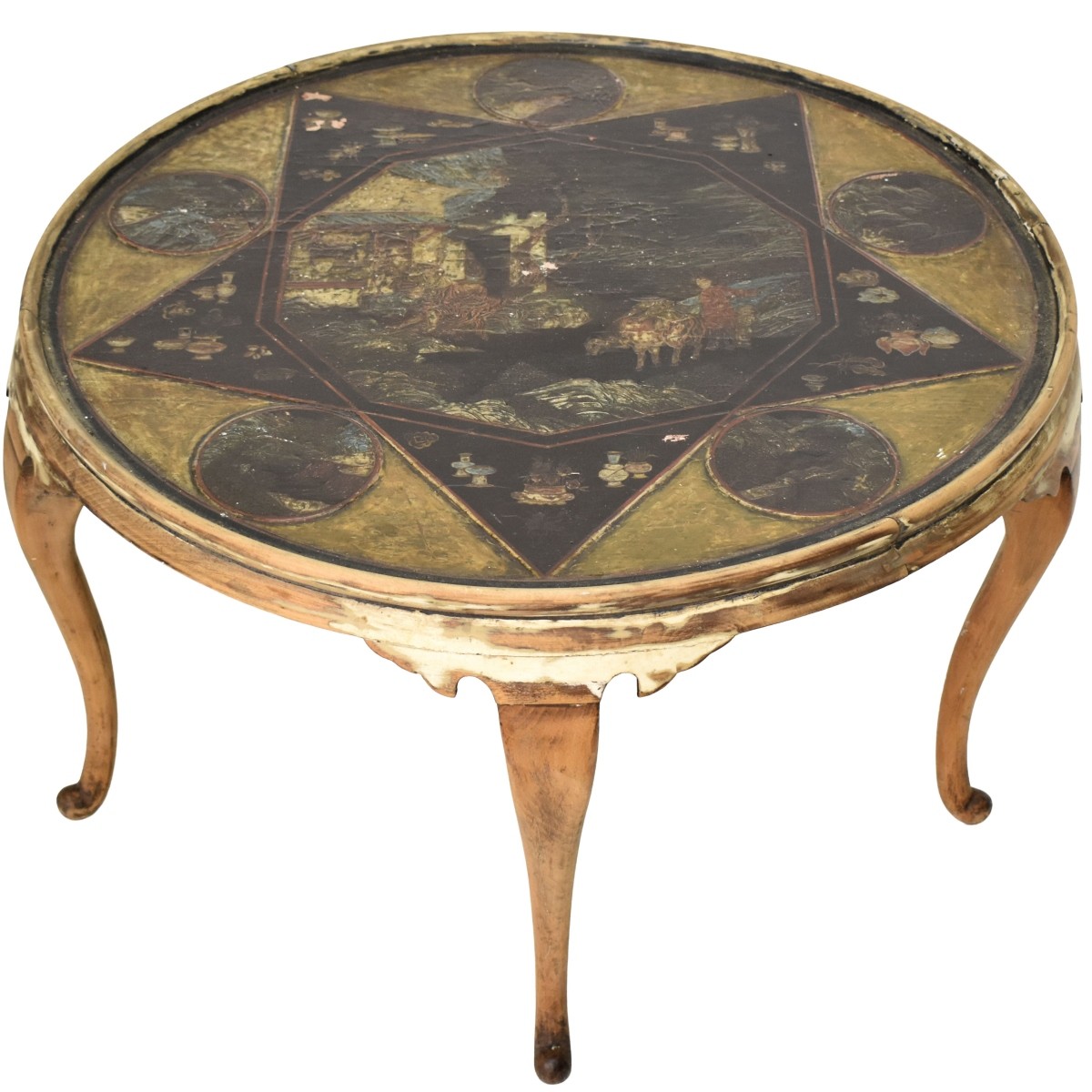 Vintage Painted Chinese Round Wood Table