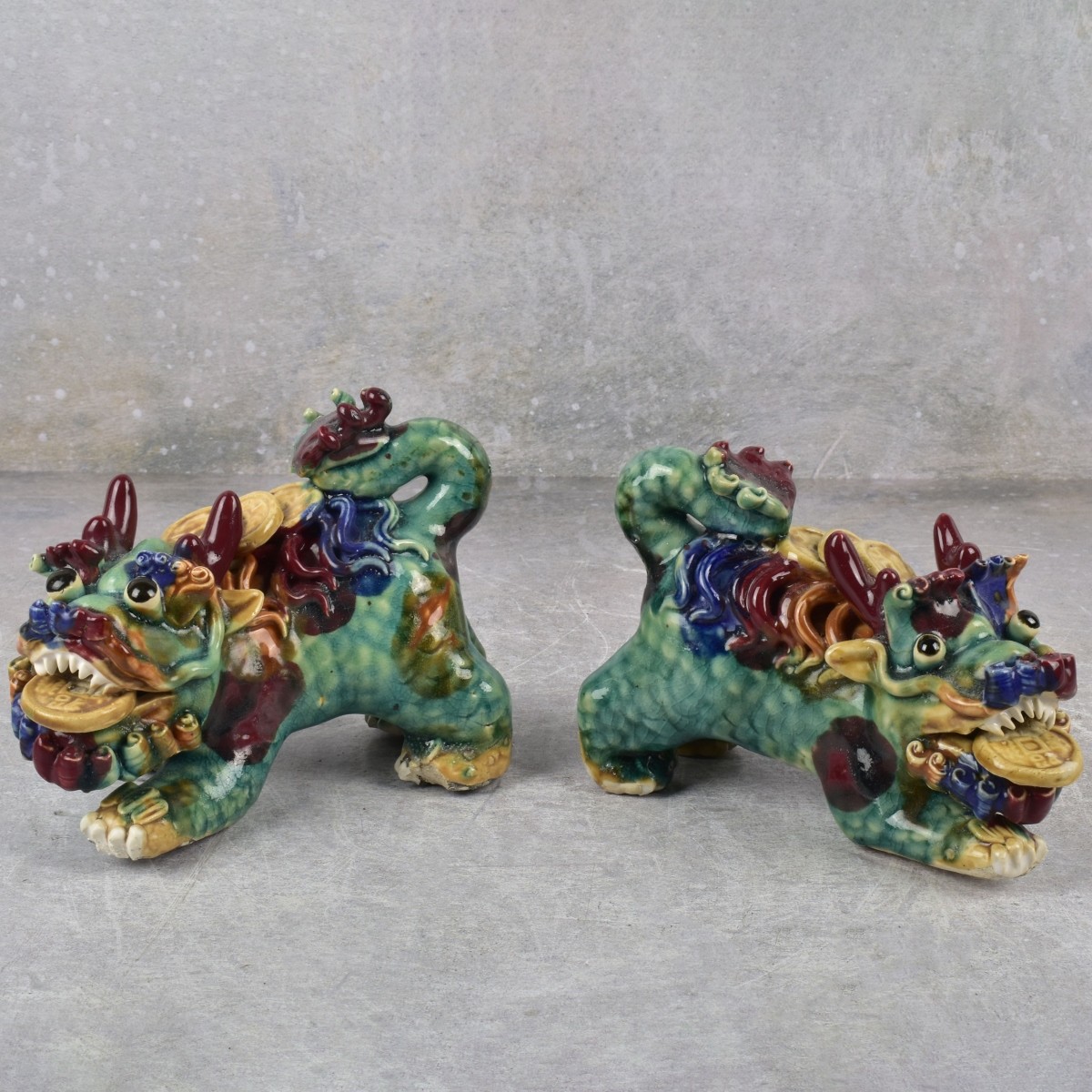 Chinese Wucai Pottery Foo Dogs