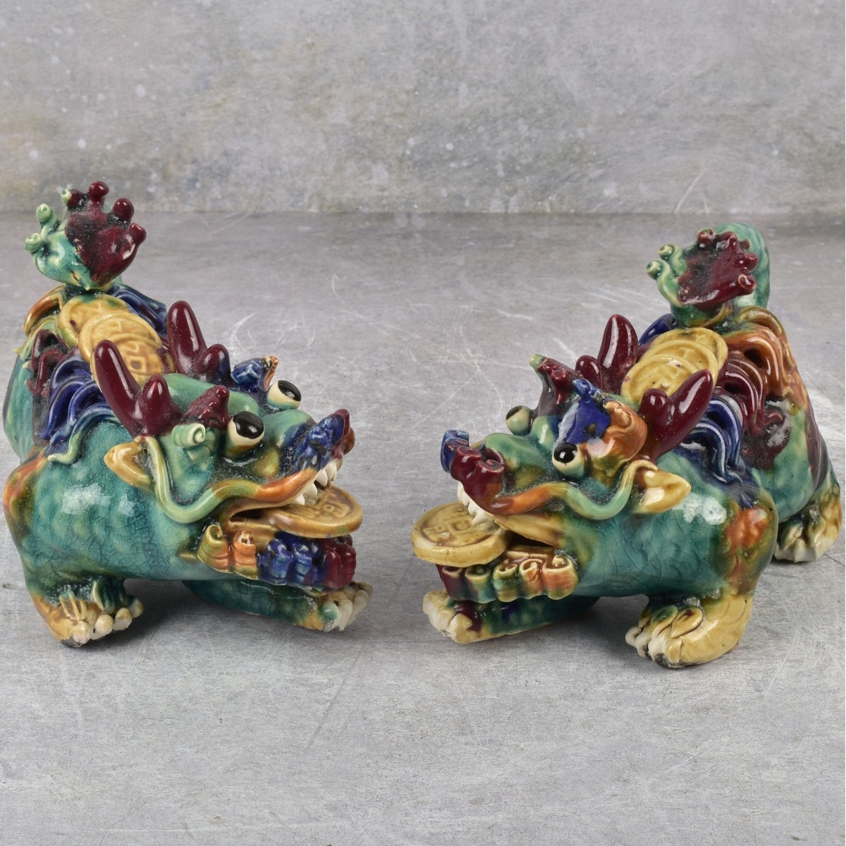 Chinese Wucai Pottery Foo Dogs