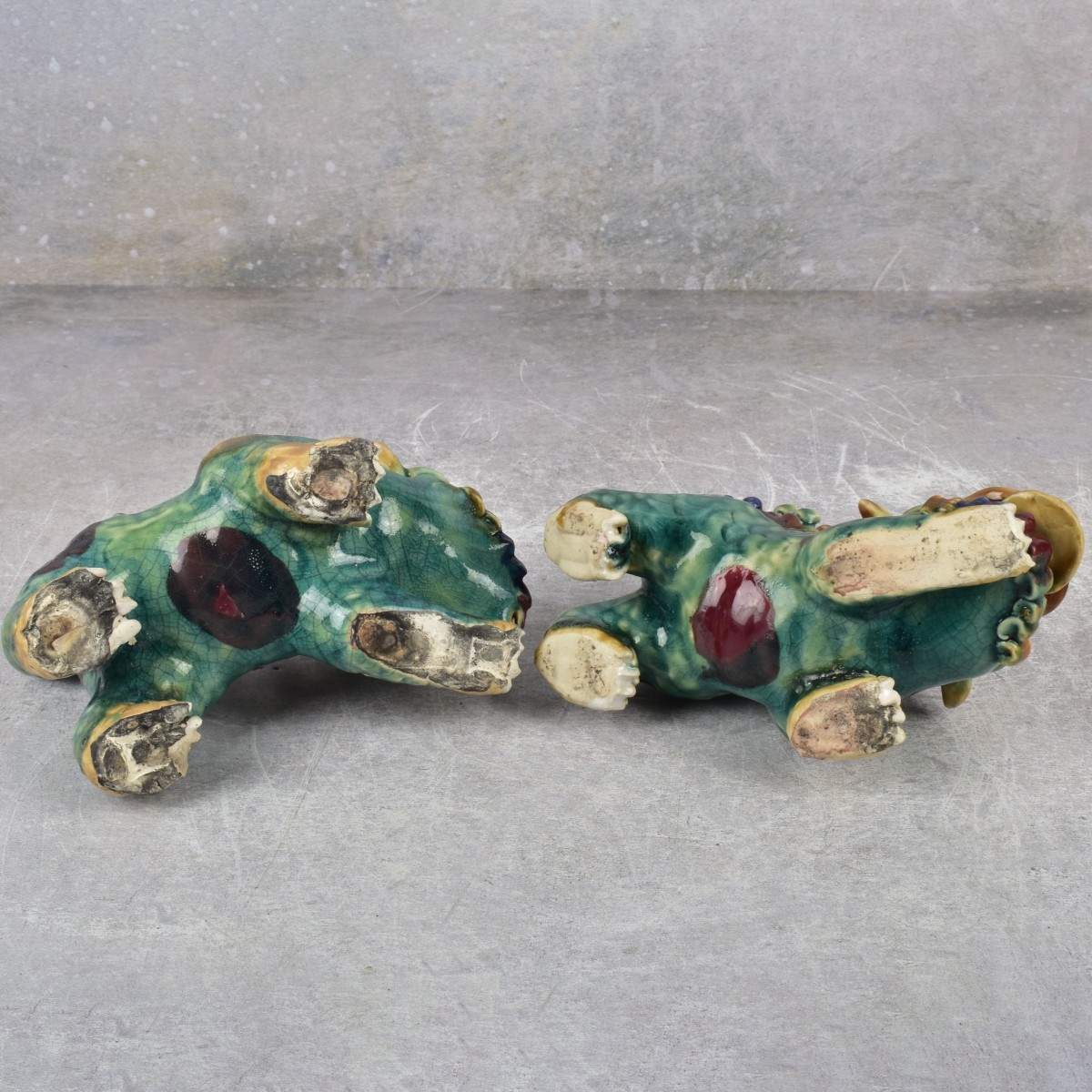 Chinese Wucai Pottery Foo Dogs