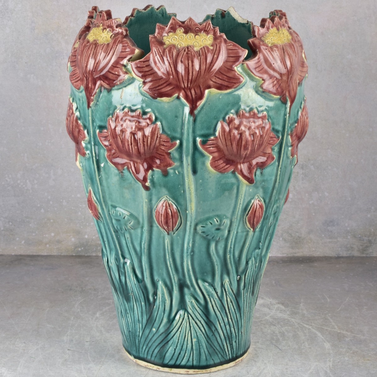 Antique French Art Nouveau Majolica Vase