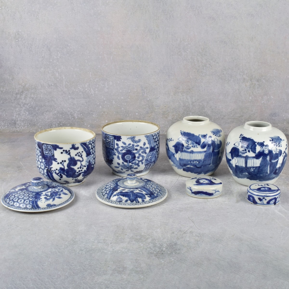 Vintage Chinese Blue and White Porcelain Jars