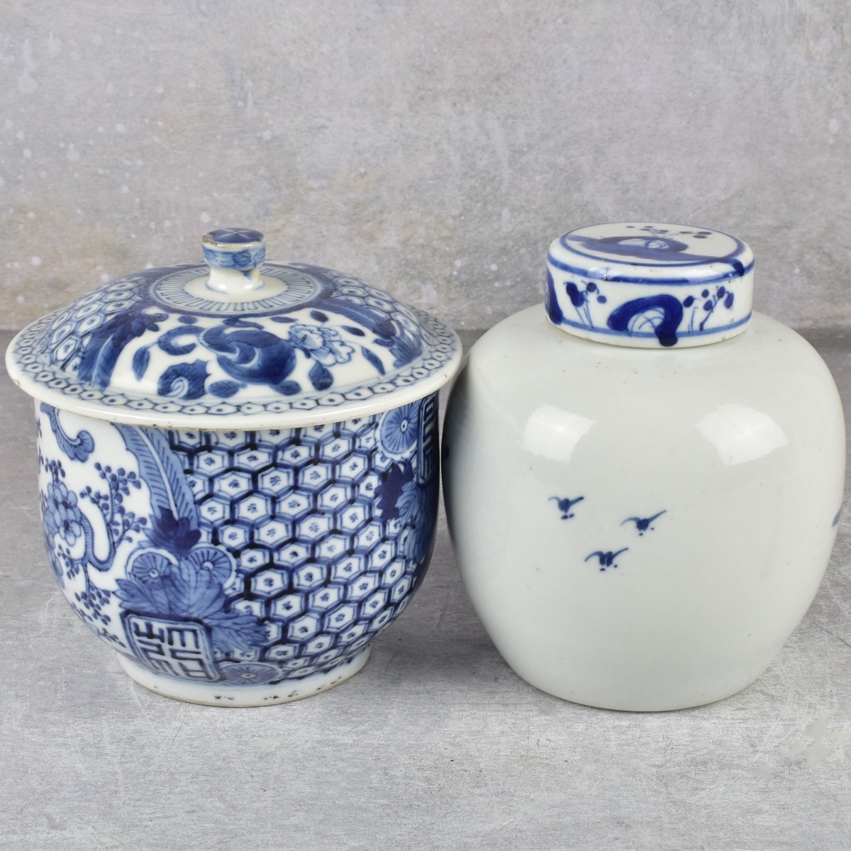 Vintage Chinese Blue and White Porcelain Jars