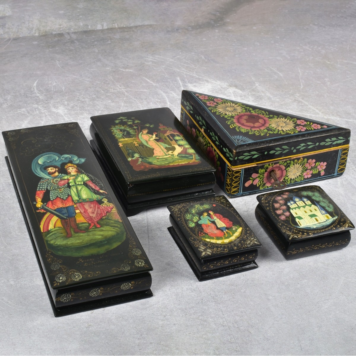 Vintage Collection of Russian Paper Mache Boxes