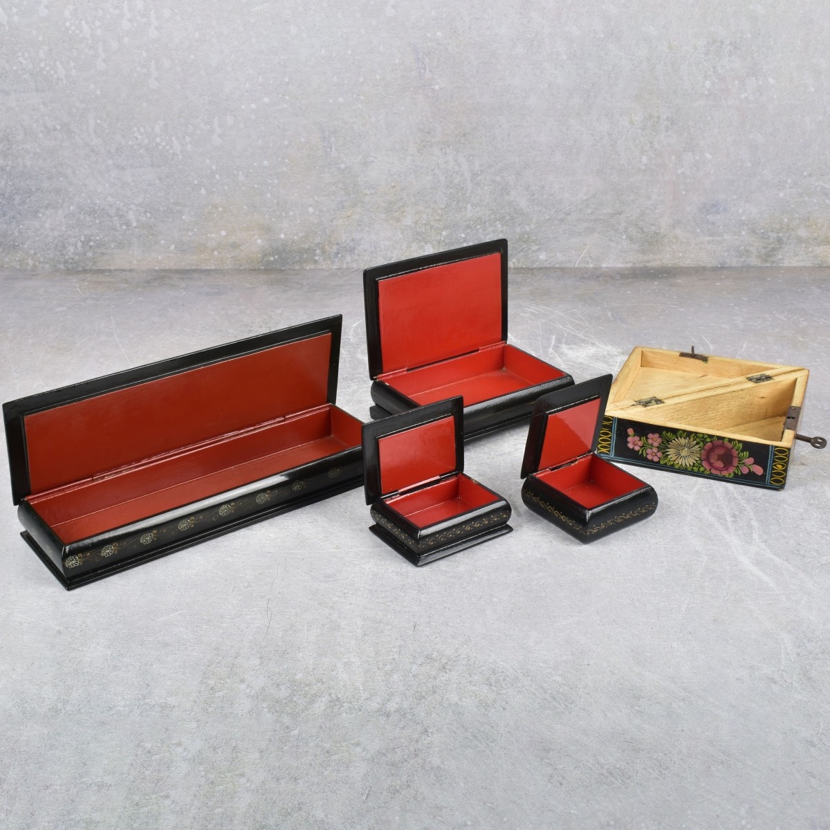 Vintage Collection of Russian Paper Mache Boxes