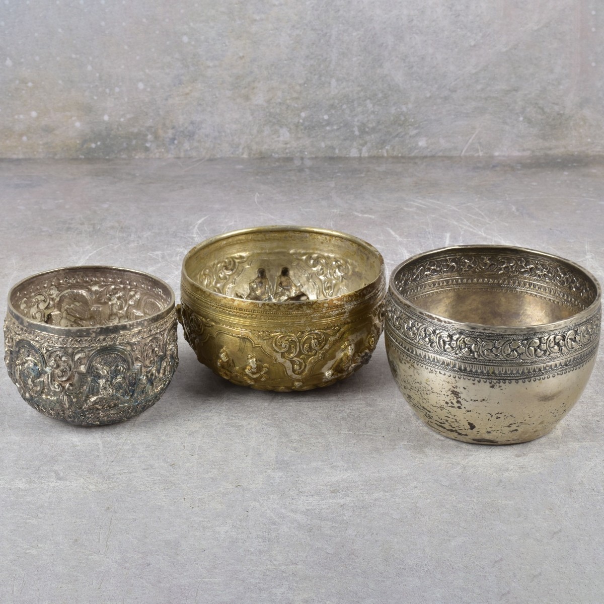 Burmese Silver Repousse Bowls