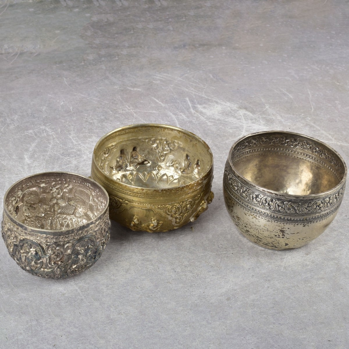 Burmese Silver Repousse Bowls