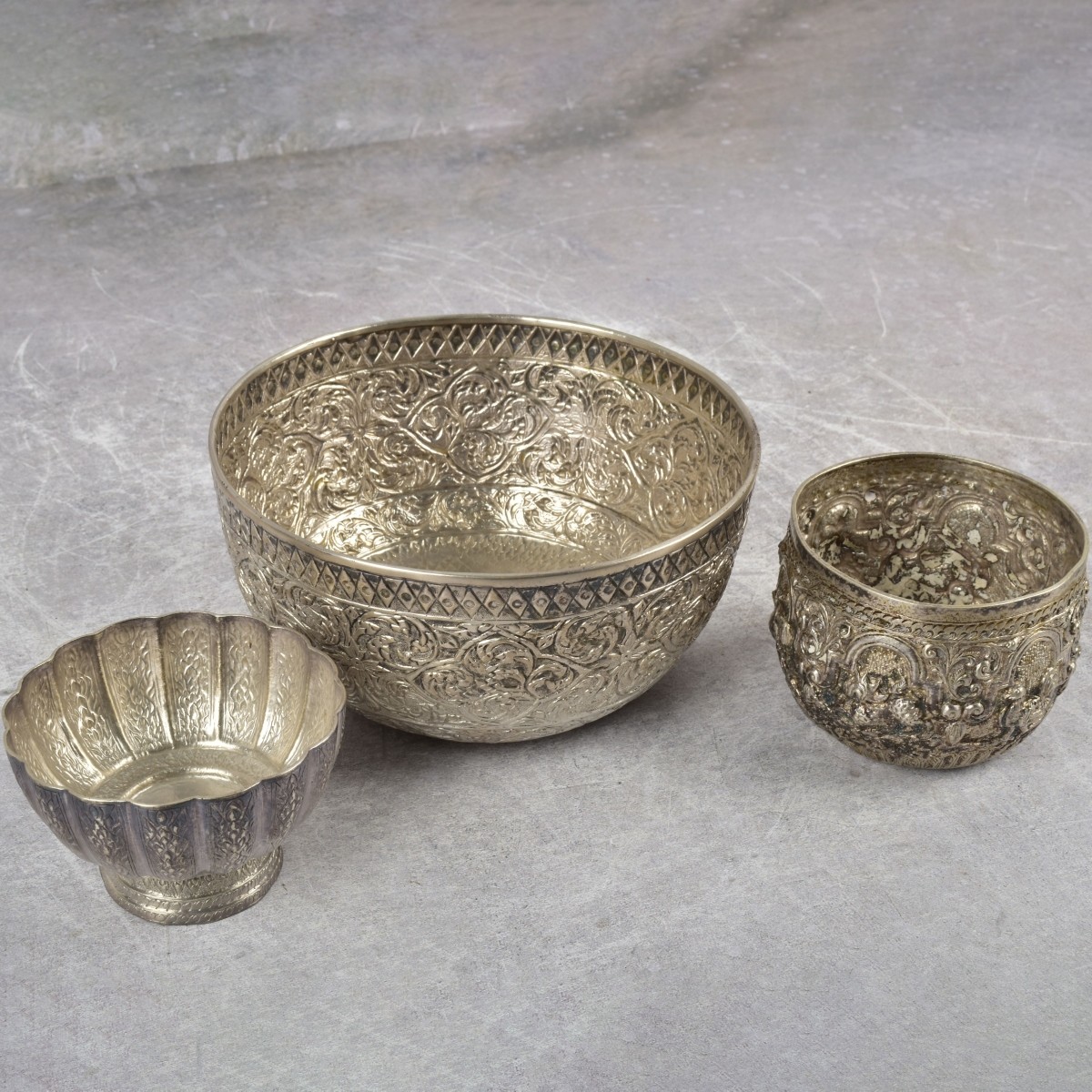 Burmese Silver Repousse Bowls