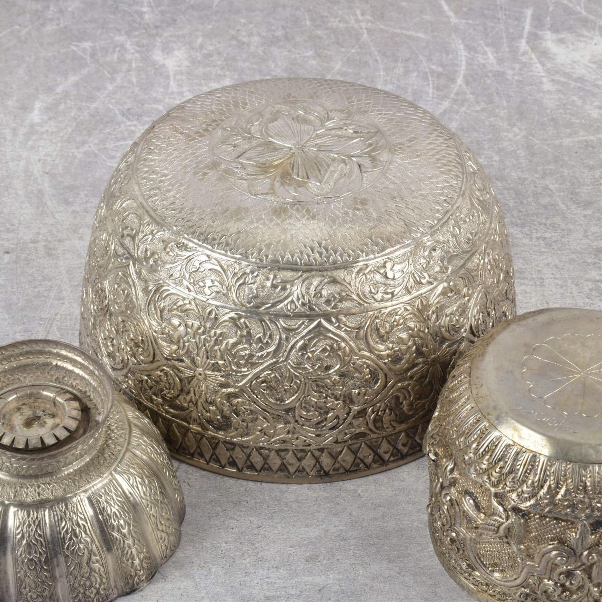 Burmese Silver Repousse Bowls