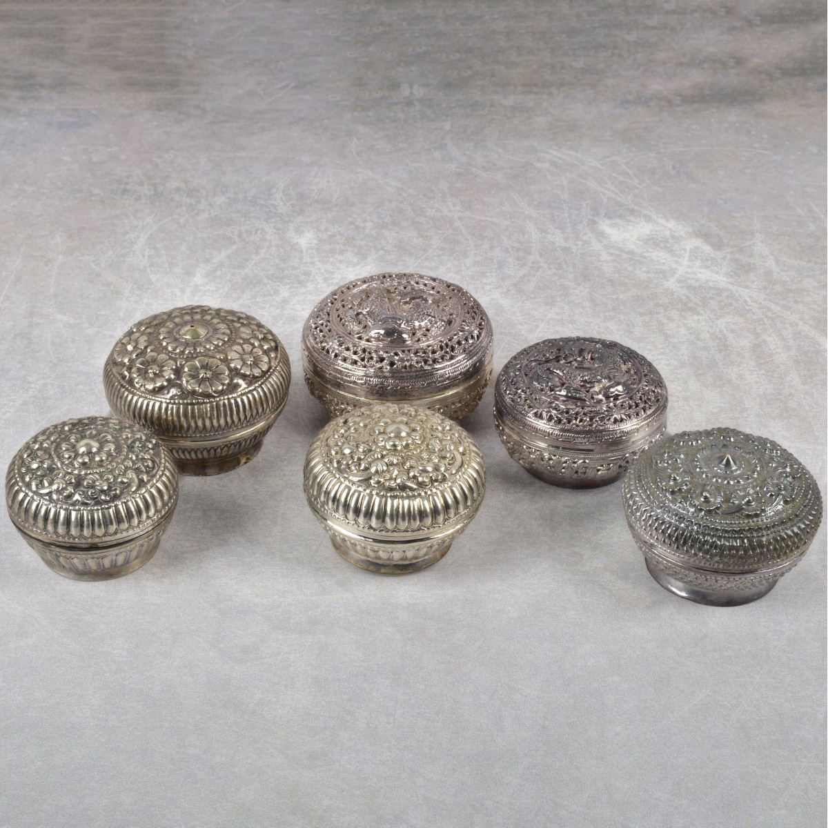 Burmese Repousse Silver Boxes