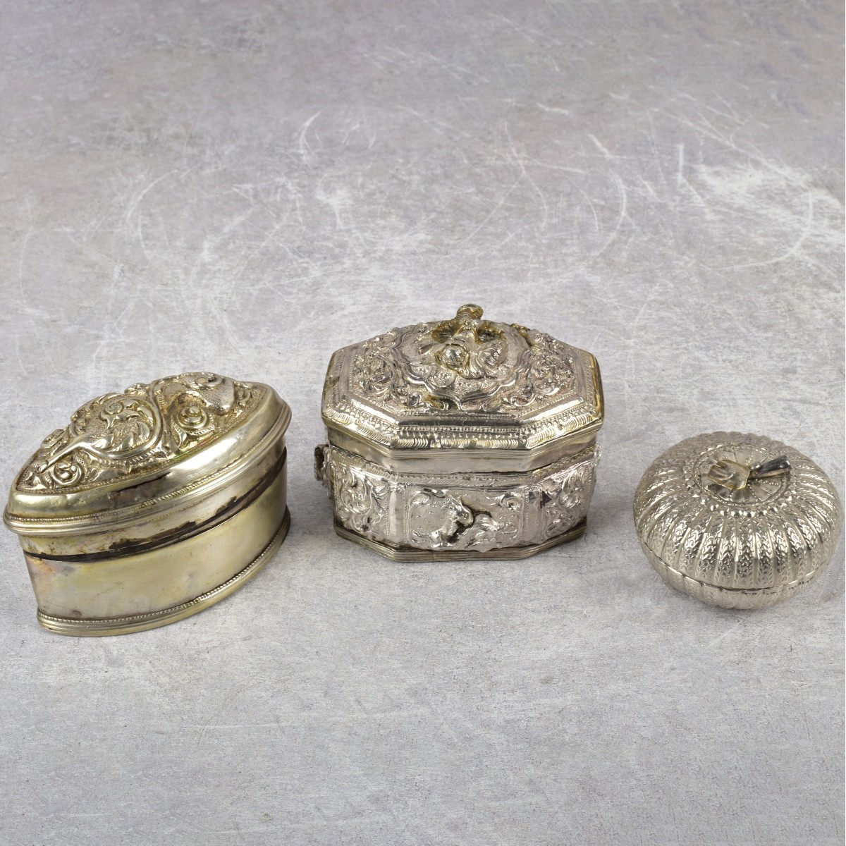 Burmese Repousse Silver Boxes